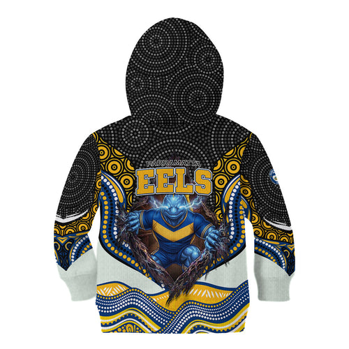 Parramatta Eels Kid Hoodie The Scream of Lightning Eyes - Indigenous Dot Ripping Effect