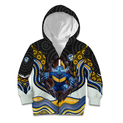Parramatta Eels Kid Hoodie The Scream of Lightning Eyes - Indigenous Dot Ripping Effect