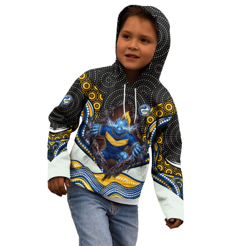 Parramatta Eels Kid Hoodie The Scream of Lightning Eyes - Indigenous Dot Ripping Effect