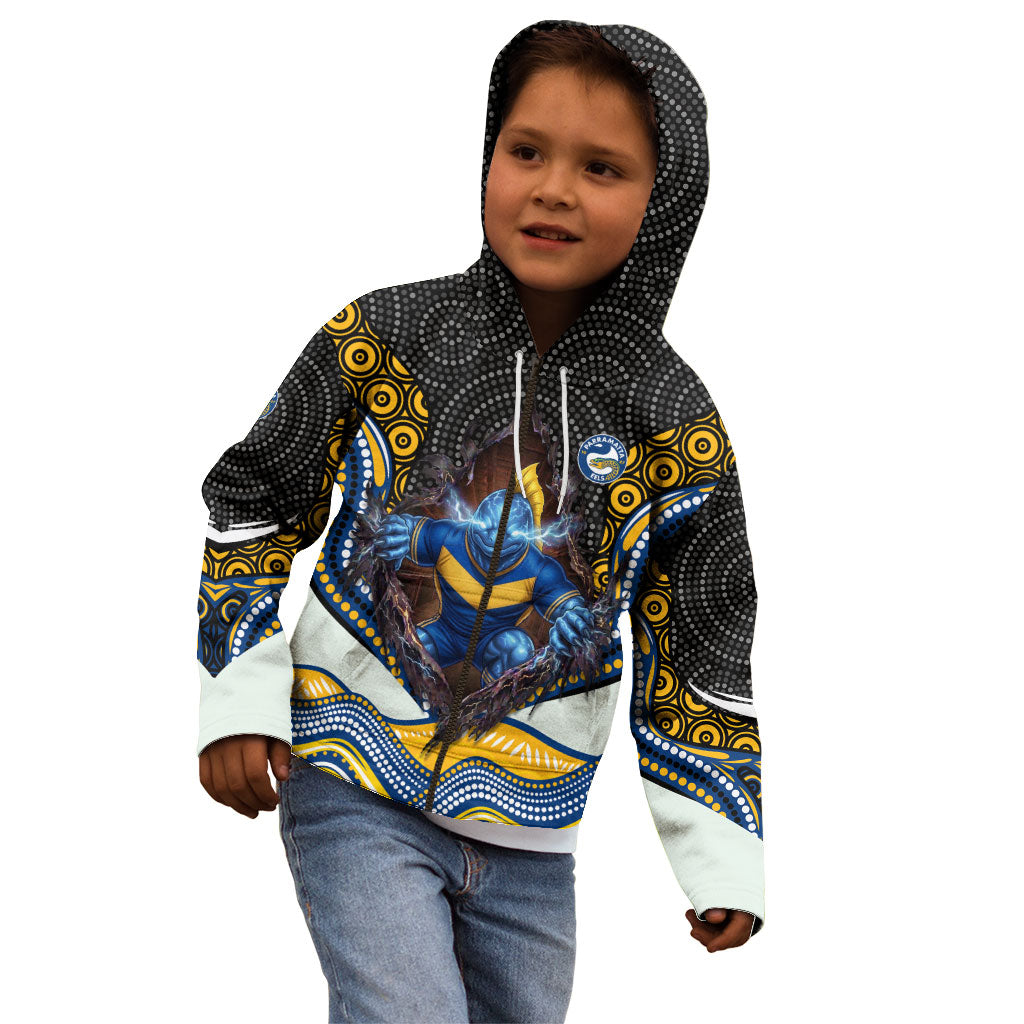 Parramatta Eels Kid Hoodie The Scream of Lightning Eyes - Indigenous Dot Ripping Effect