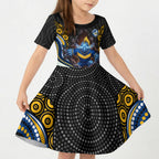 Parramatta Eels Kid Short Sleeve Dress The Scream of Lightning Eyes - Indigenous Dot Ripping Effect