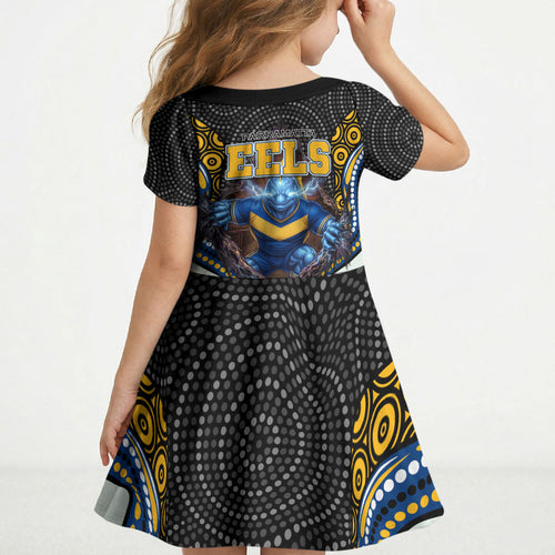 Parramatta Eels Kid Short Sleeve Dress The Scream of Lightning Eyes - Indigenous Dot Ripping Effect