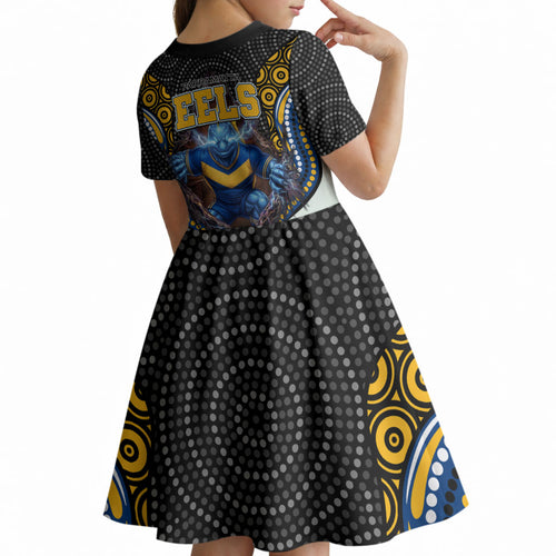 Parramatta Eels Kid Short Sleeve Dress The Scream of Lightning Eyes - Indigenous Dot Ripping Effect