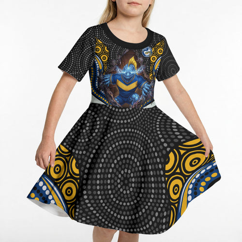 Parramatta Eels Kid Short Sleeve Dress The Scream of Lightning Eyes - Indigenous Dot Ripping Effect