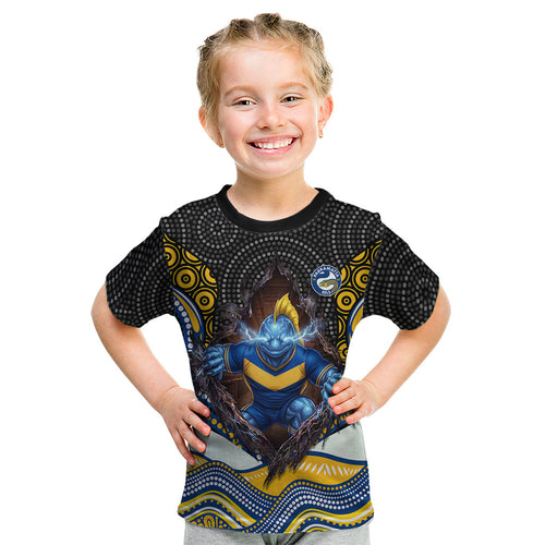 Parramatta Eels Kid T Shirt The Scream of Lightning Eyes - Indigenous Dot Ripping Effect