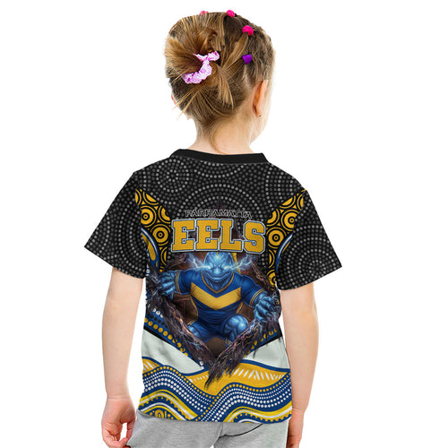 Parramatta Eels Kid T Shirt The Scream of Lightning Eyes - Indigenous Dot Ripping Effect