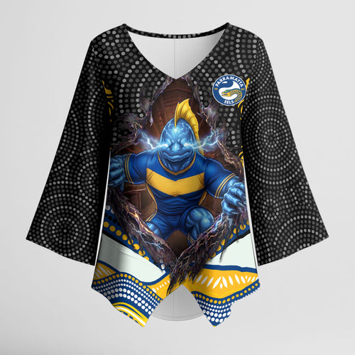 Parramatta Eels Kimono Sleeve Blouse The Scream of Lightning Eyes - Indigenous Dot Ripping Effect