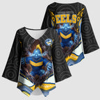 Parramatta Eels Kimono Sleeve Blouse The Scream of Lightning Eyes - Indigenous Dot Ripping Effect