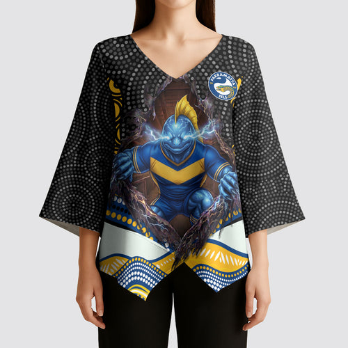 Parramatta Eels Kimono Sleeve Blouse The Scream of Lightning Eyes - Indigenous Dot Ripping Effect