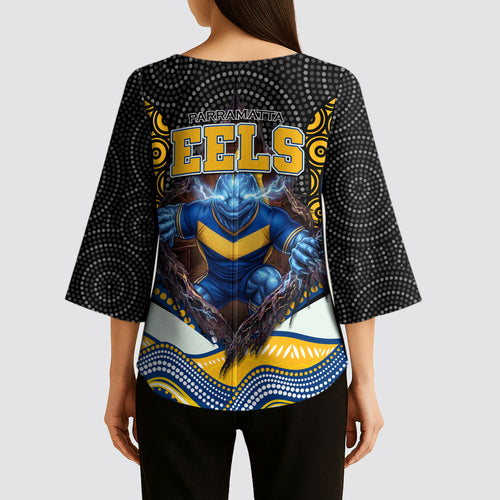 Parramatta Eels Kimono Sleeve Blouse The Scream of Lightning Eyes - Indigenous Dot Ripping Effect