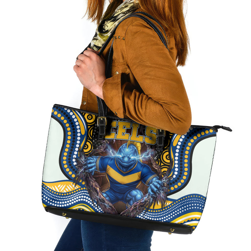 Parramatta Eels Leather Tote Bag The Scream of Lightning Eyes - Indigenous Dot Ripping Effect