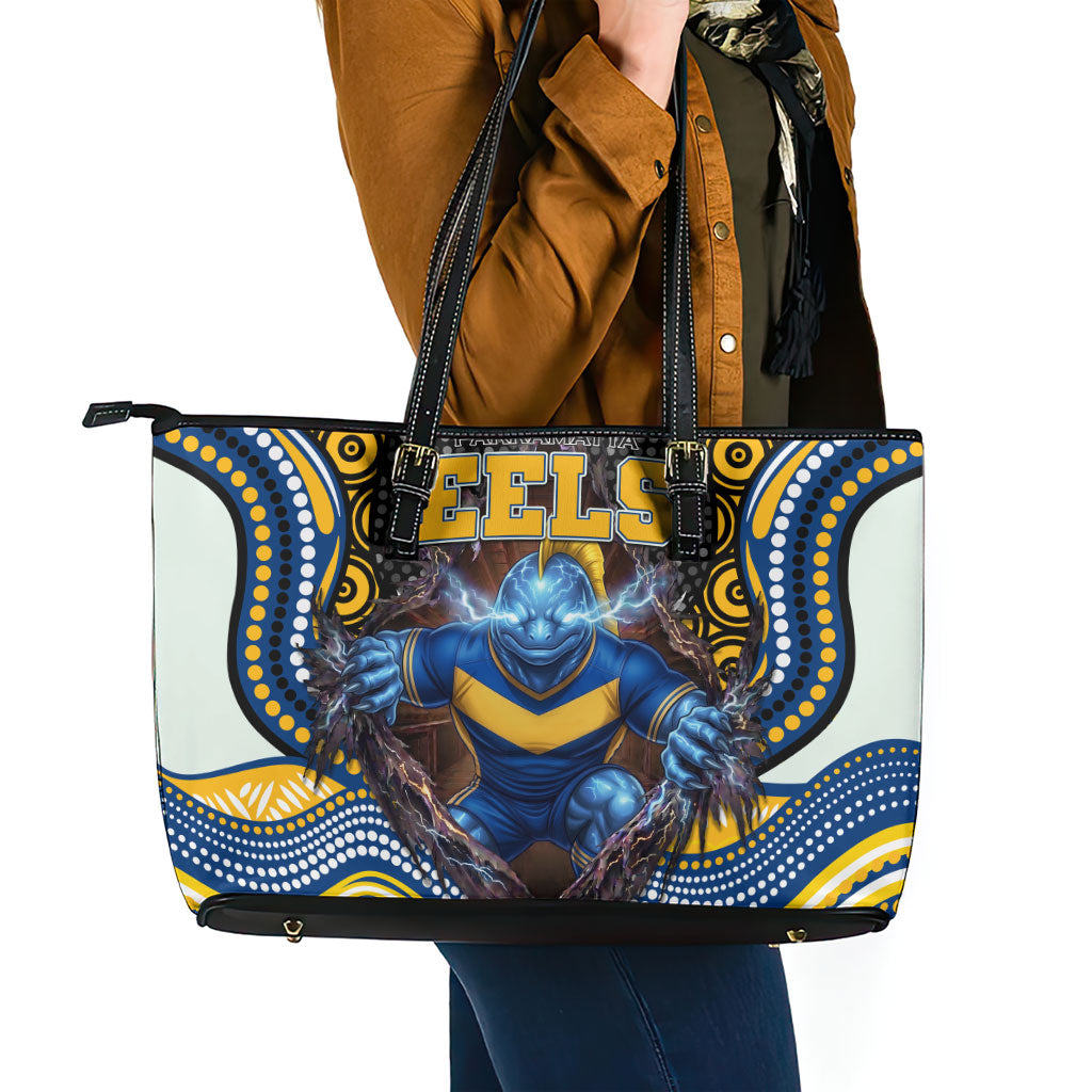 Parramatta Eels Leather Tote Bag The Scream of Lightning Eyes - Indigenous Dot Ripping Effect