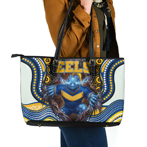 Parramatta Eels Leather Tote Bag The Scream of Lightning Eyes - Indigenous Dot Ripping Effect
