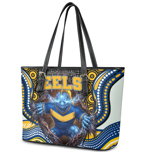 Parramatta Eels Leather Tote Bag The Scream of Lightning Eyes - Indigenous Dot Ripping Effect