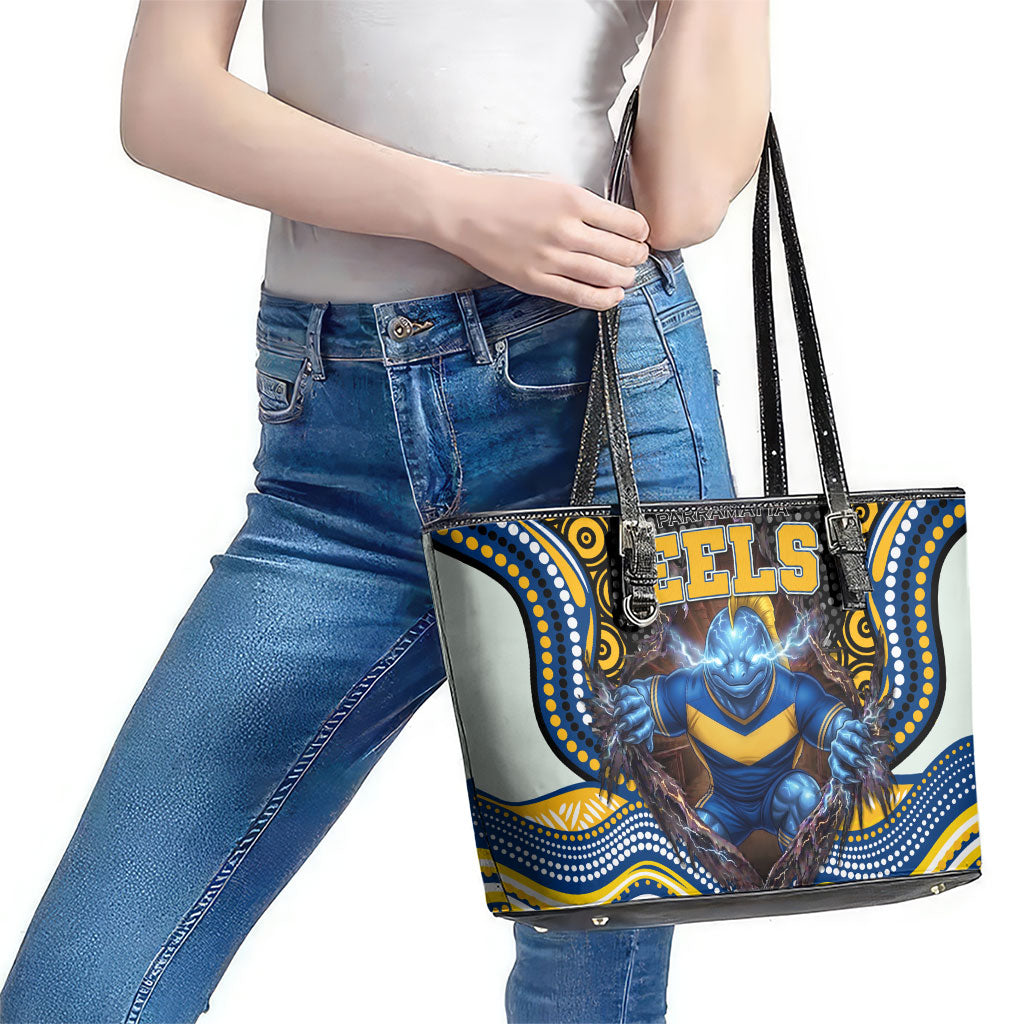 Parramatta Eels Leather Tote Bag The Scream of Lightning Eyes - Indigenous Dot Ripping Effect
