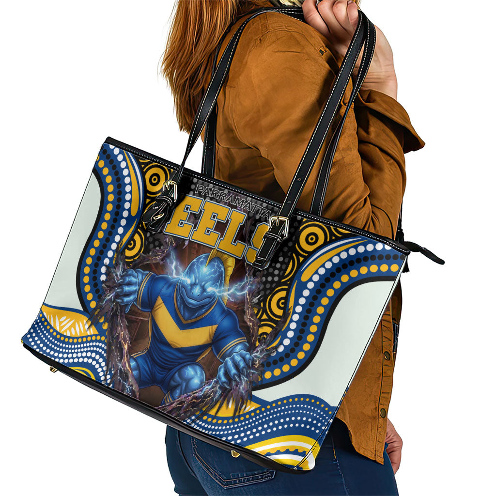 Parramatta Eels Leather Tote Bag The Scream of Lightning Eyes - Indigenous Dot Ripping Effect