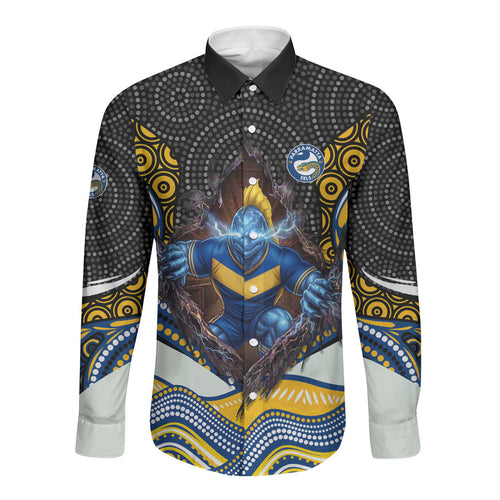 Parramatta Eels Long Sleeve Button Shirt The Scream of Lightning Eyes - Indigenous Dot Ripping Effect