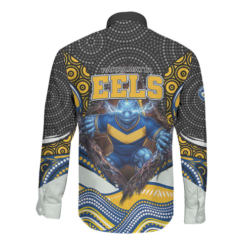 Parramatta Eels Long Sleeve Button Shirt The Scream of Lightning Eyes - Indigenous Dot Ripping Effect