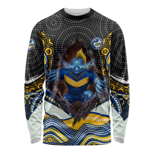 Parramatta Eels Long Sleeve Shirt The Scream of Lightning Eyes - Indigenous Dot Ripping Effect