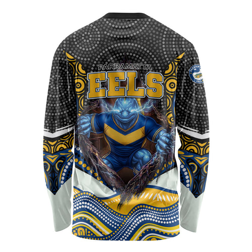 Parramatta Eels Long Sleeve Shirt The Scream of Lightning Eyes - Indigenous Dot Ripping Effect
