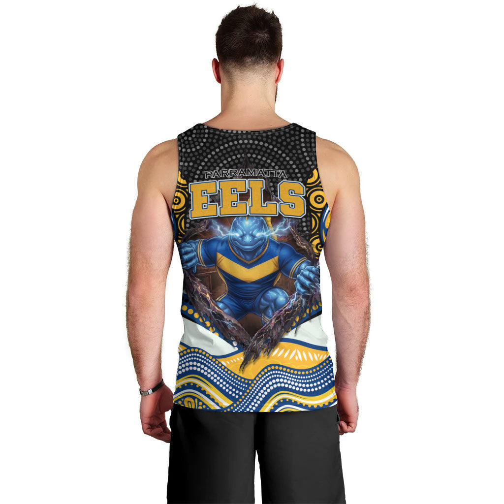 Parramatta Eels Men Tank Top The Scream of Lightning Eyes - Indigenous Dot Ripping Effect