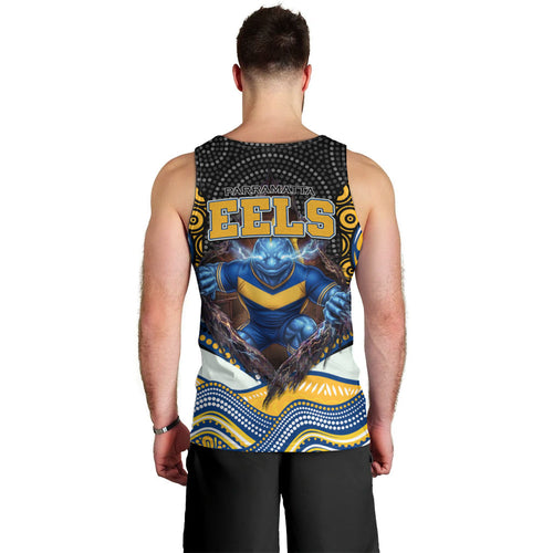 Parramatta Eels Men Tank Top The Scream of Lightning Eyes - Indigenous Dot Ripping Effect