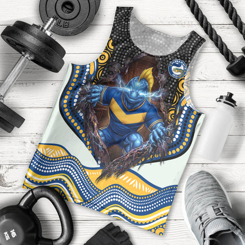 Parramatta Eels Men Tank Top The Scream of Lightning Eyes - Indigenous Dot Ripping Effect