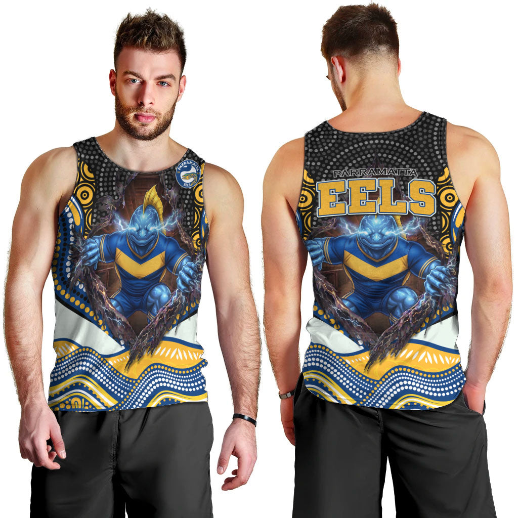 Parramatta Eels Men Tank Top The Scream of Lightning Eyes - Indigenous Dot Ripping Effect