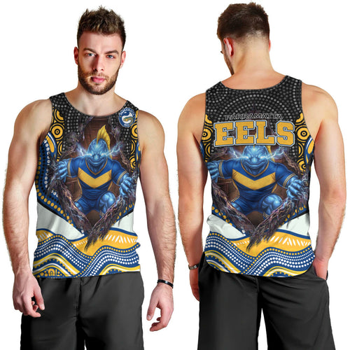 Parramatta Eels Men Tank Top The Scream of Lightning Eyes - Indigenous Dot Ripping Effect