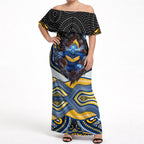Parramatta Eels Off Shoulder Maxi Dress The Scream of Lightning Eyes - Indigenous Dot Ripping Effect