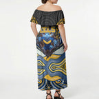 Parramatta Eels Off Shoulder Maxi Dress The Scream of Lightning Eyes - Indigenous Dot Ripping Effect