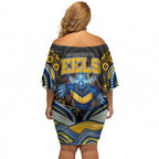 Parramatta Eels Off Shoulder Short Dress The Scream of Lightning Eyes - Indigenous Dot Ripping Effect