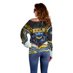 Parramatta Eels Off Shoulder Sweater The Scream of Lightning Eyes - Indigenous Dot Ripping Effect