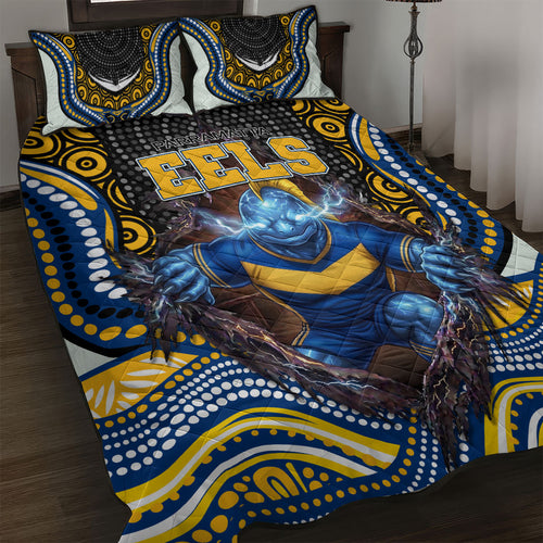 Parramatta Eels Quilt Bed Set The Scream of Lightning Eyes - Indigenous Dot Ripping Effect
