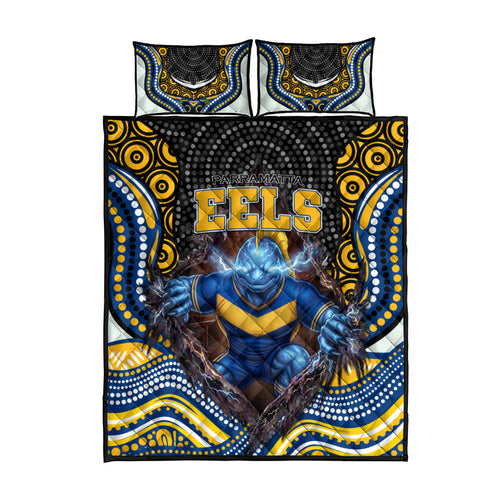 Parramatta Eels Quilt Bed Set The Scream of Lightning Eyes - Indigenous Dot Ripping Effect