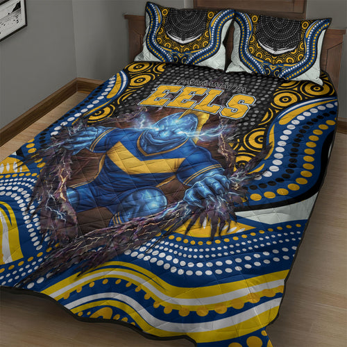 Parramatta Eels Quilt Bed Set The Scream of Lightning Eyes - Indigenous Dot Ripping Effect