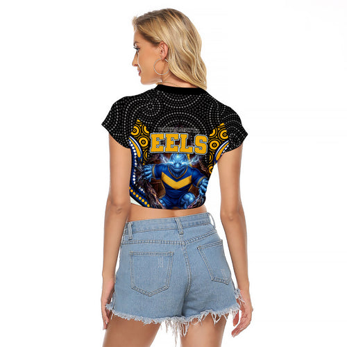 Parramatta Eels Raglan Cropped T Shirt The Scream of Lightning Eyes - Indigenous Dot Ripping Effect