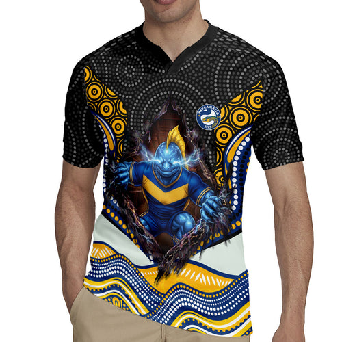 Parramatta Eels Rugby Jersey The Scream of Lightning Eyes - Indigenous Dot Ripping Effect