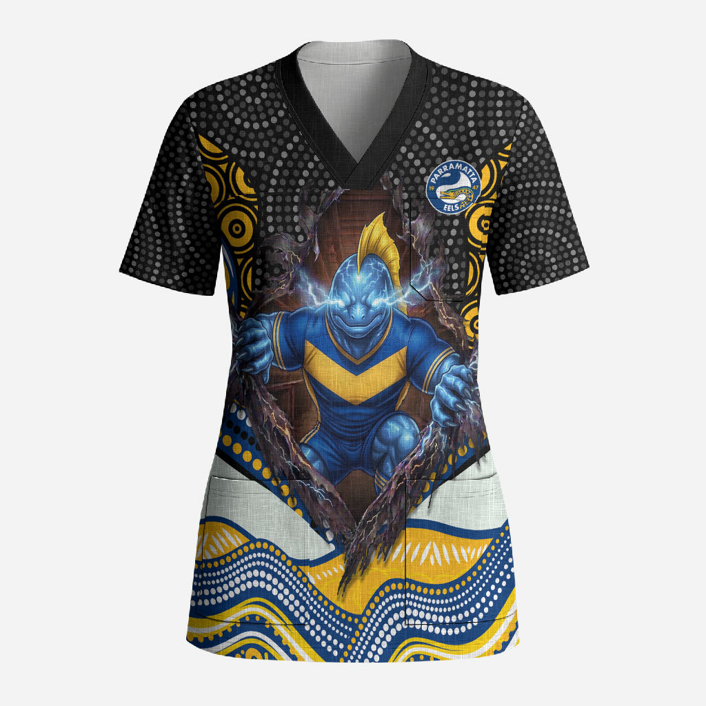Parramatta Eels Scrub Top The Scream of Lightning Eyes - Indigenous Dot Ripping Effect