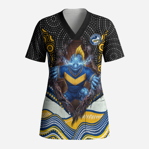 Parramatta Eels Scrub Top The Scream of Lightning Eyes - Indigenous Dot Ripping Effect