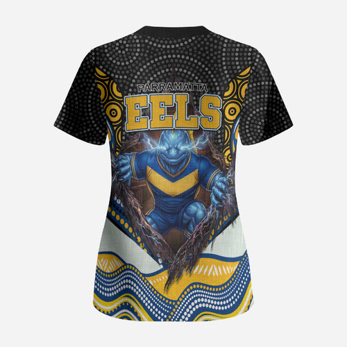 Parramatta Eels Scrub Top The Scream of Lightning Eyes - Indigenous Dot Ripping Effect