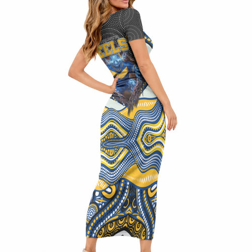 Parramatta Eels Short Sleeve Bodycon Dress The Scream of Lightning Eyes - Indigenous Dot Ripping Effect