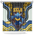 Parramatta Eels Shower Curtain The Scream of Lightning Eyes - Indigenous Dot Ripping Effect