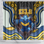 Parramatta Eels Shower Curtain The Scream of Lightning Eyes - Indigenous Dot Ripping Effect