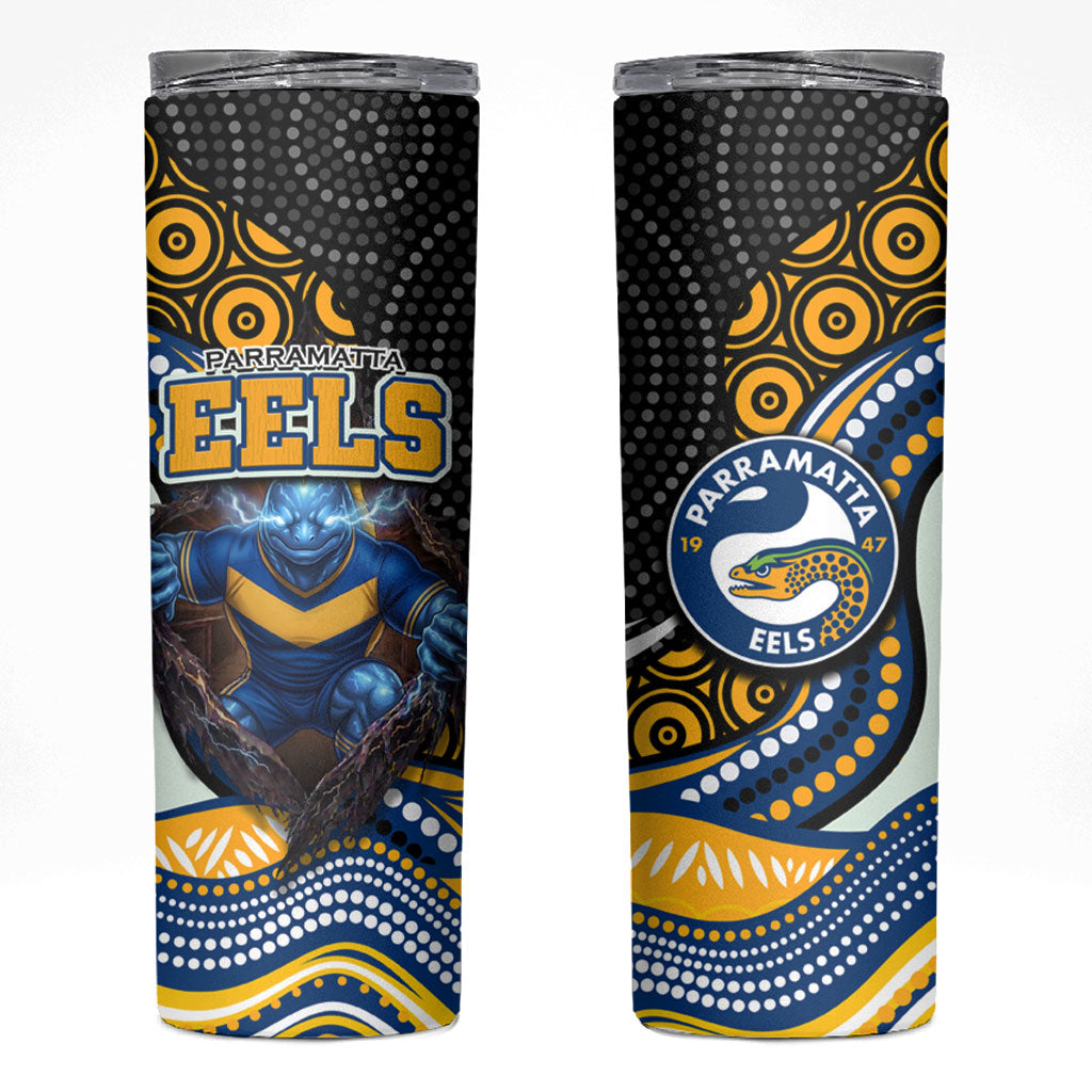 Parramatta Eels Skinny Tumbler The Scream of Lightning Eyes - Indigenous Dot Ripping Effect