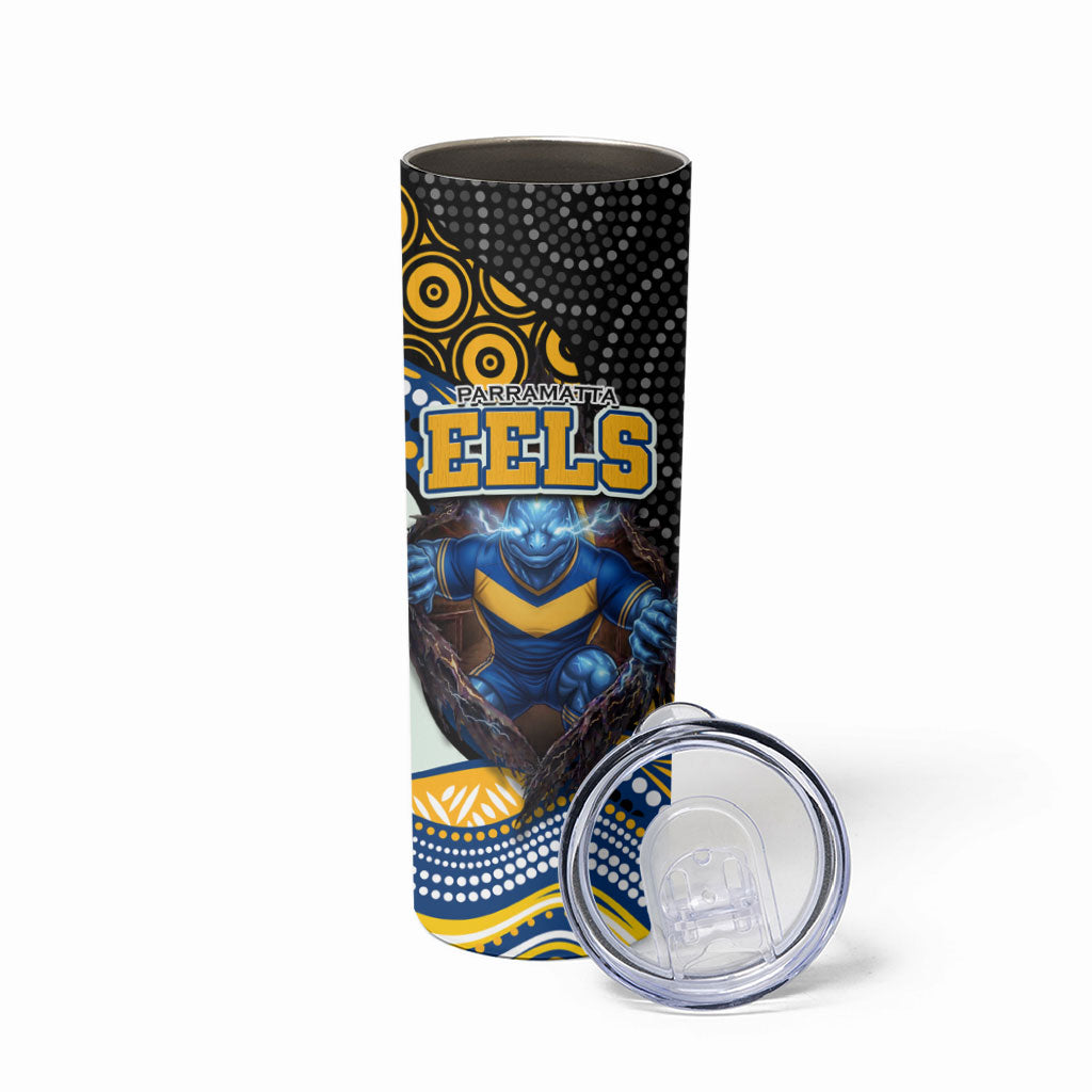 Parramatta Eels Skinny Tumbler The Scream of Lightning Eyes - Indigenous Dot Ripping Effect
