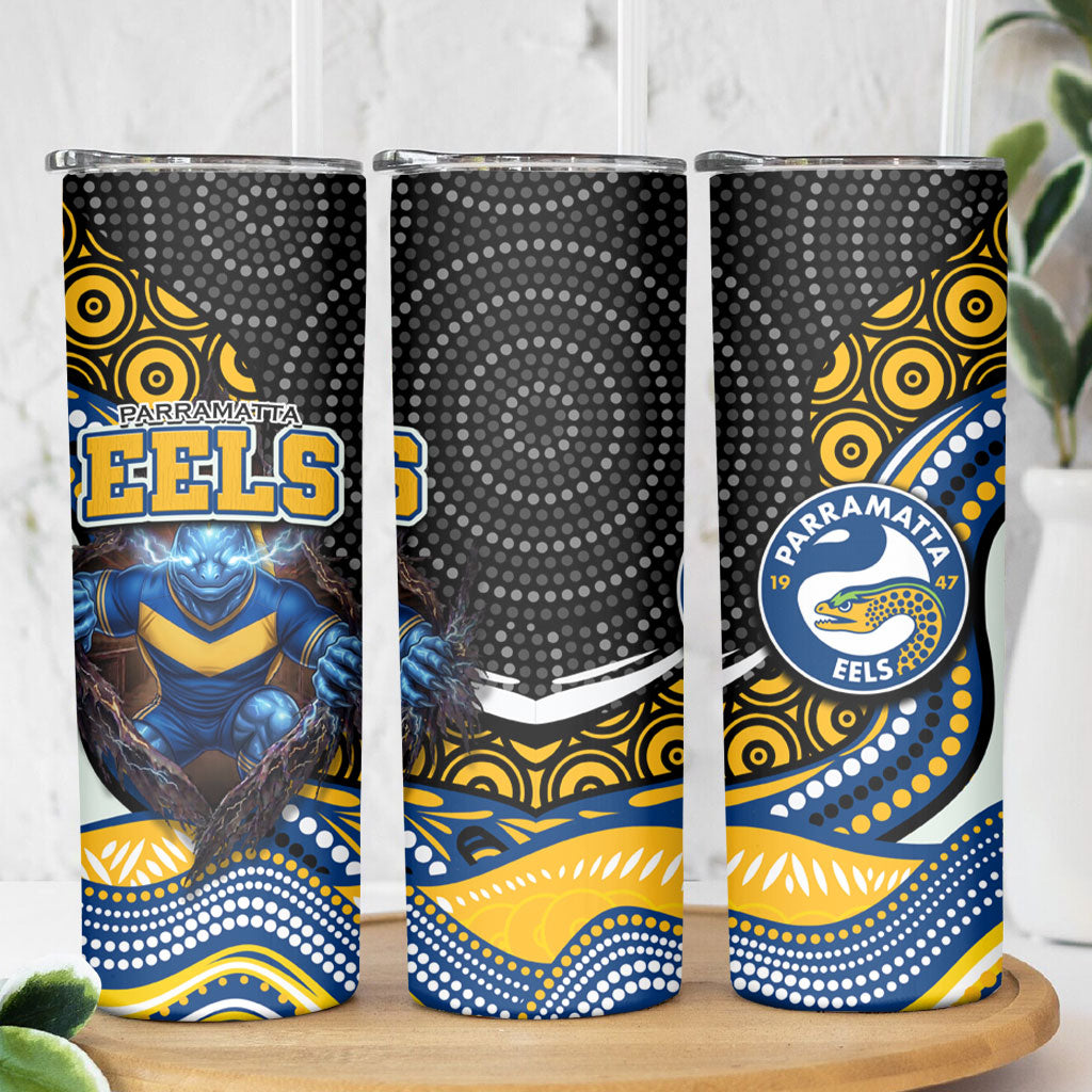 Parramatta Eels Skinny Tumbler The Scream of Lightning Eyes - Indigenous Dot Ripping Effect