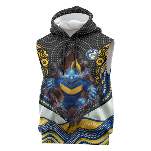 Parramatta Eels Sleeveless Hoodie The Scream of Lightning Eyes - Indigenous Dot Ripping Effect