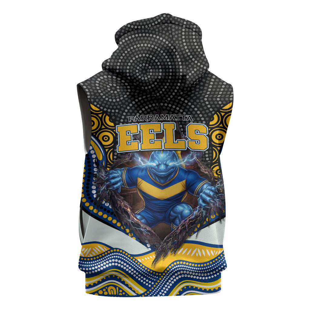 Parramatta Eels Sleeveless Hoodie The Scream of Lightning Eyes - Indigenous Dot Ripping Effect