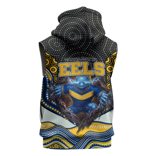Parramatta Eels Sleeveless Hoodie The Scream of Lightning Eyes - Indigenous Dot Ripping Effect